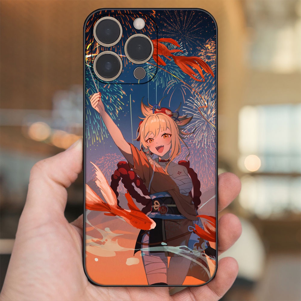 Ốp lưng iPhone 14 Pro dẻo đen cạnh vuông in hình Yoimiya Genshin Impact
