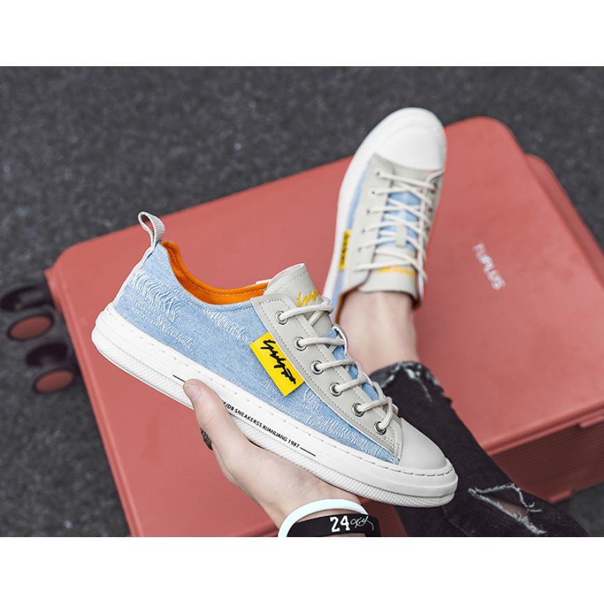 [Freeship + Video] Giày Sneaker Nam Vải Bò Rách Phối Da Lộn Cao Cấp | BigBuy360 - bigbuy360.vn