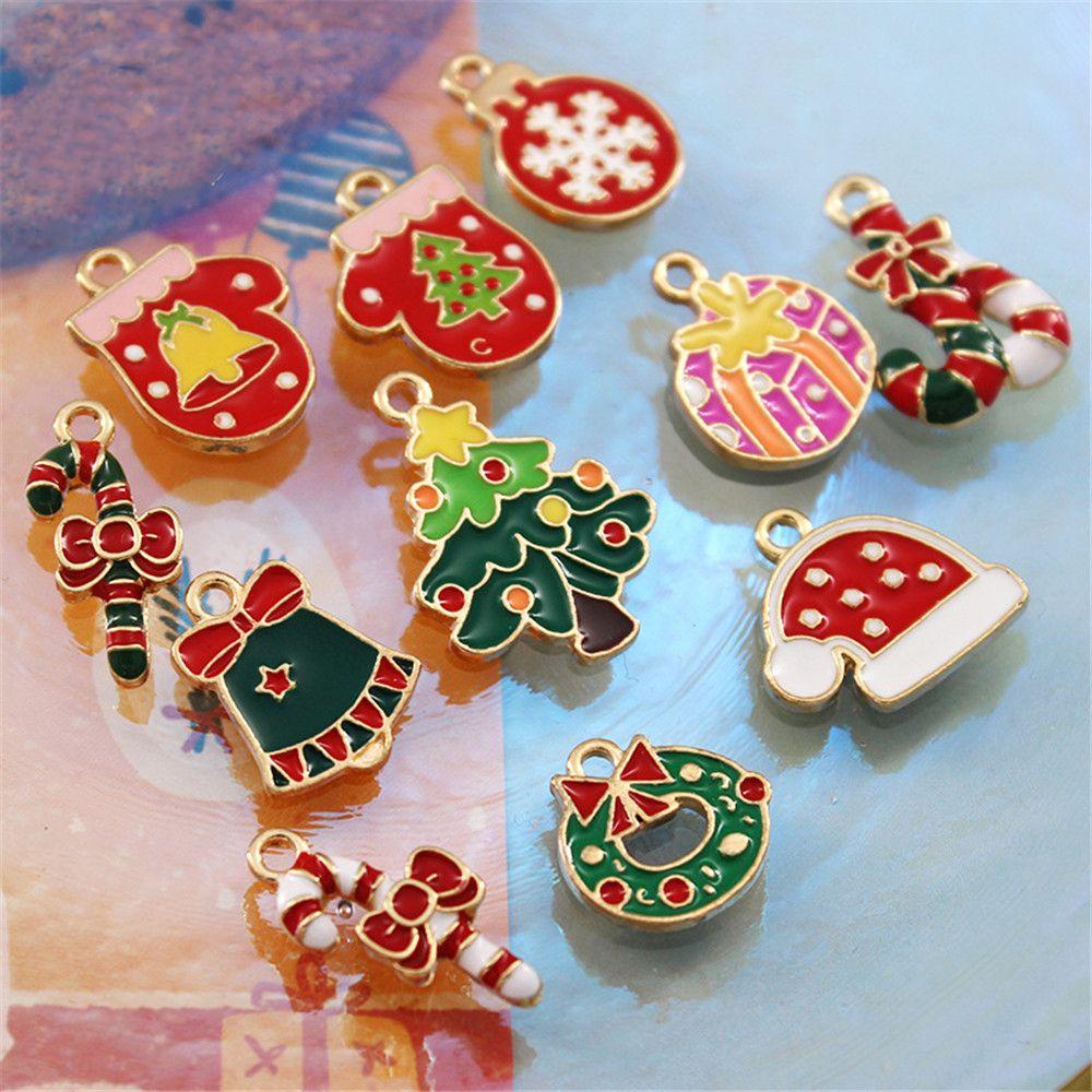 Set 10 Phụ Kiện Mặt Dây Chuyền Tráng Men Làm Phụ Kiện Trang Trí Giáng Sinh Năm Mới
