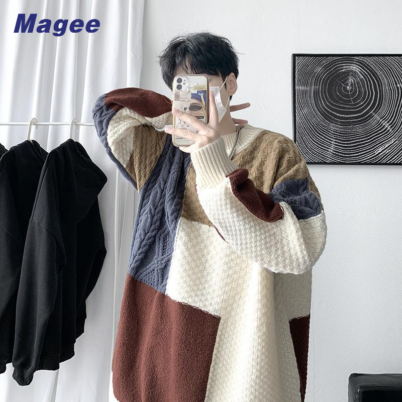 Áo Sweater Dệt Kim Cổ Lọ Dày Dặn Dáng Rộng Phong Cách Hàn Quốc Thời Trang Thu Đông Cho Nam