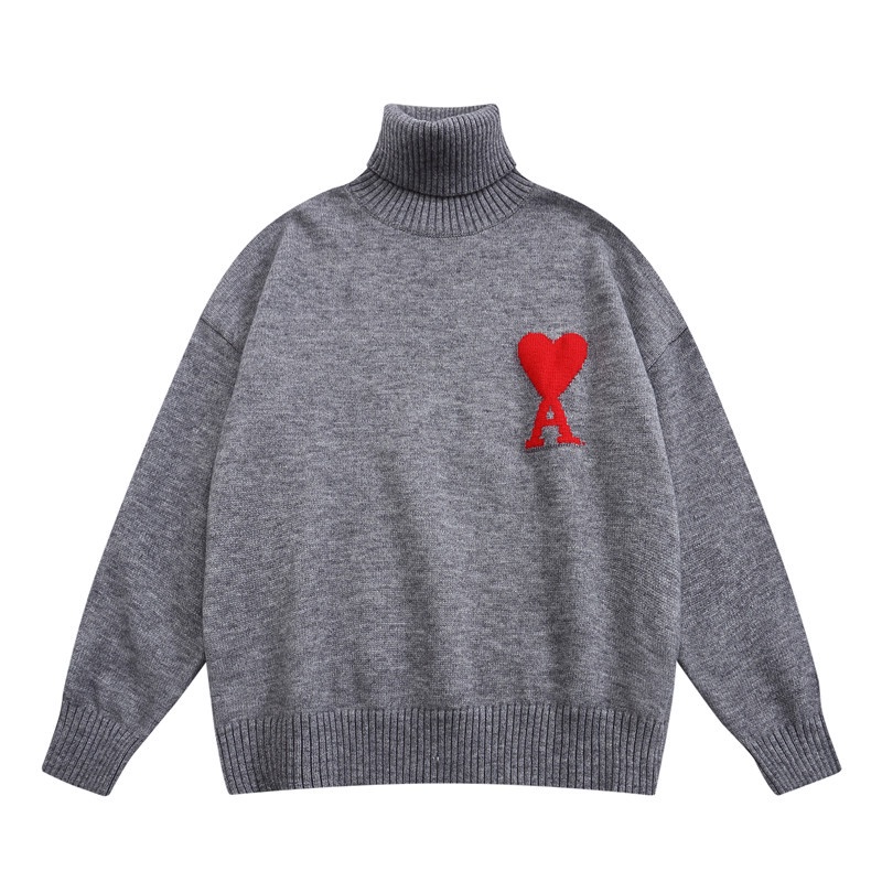 Áo Sweater Dệt Kim Cổ Cao Thêu Chữ Ami Love Herat Thời Trang Mùa Đông Cho Nam Nữ 2021