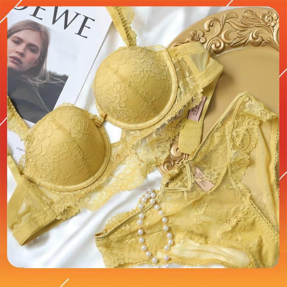 Set bộ đồ lót nữ AG cao cấp áo có gọng cup ngang, chất liệu ren họa tiết hoa thêu, có đệm mút. Mã B16860