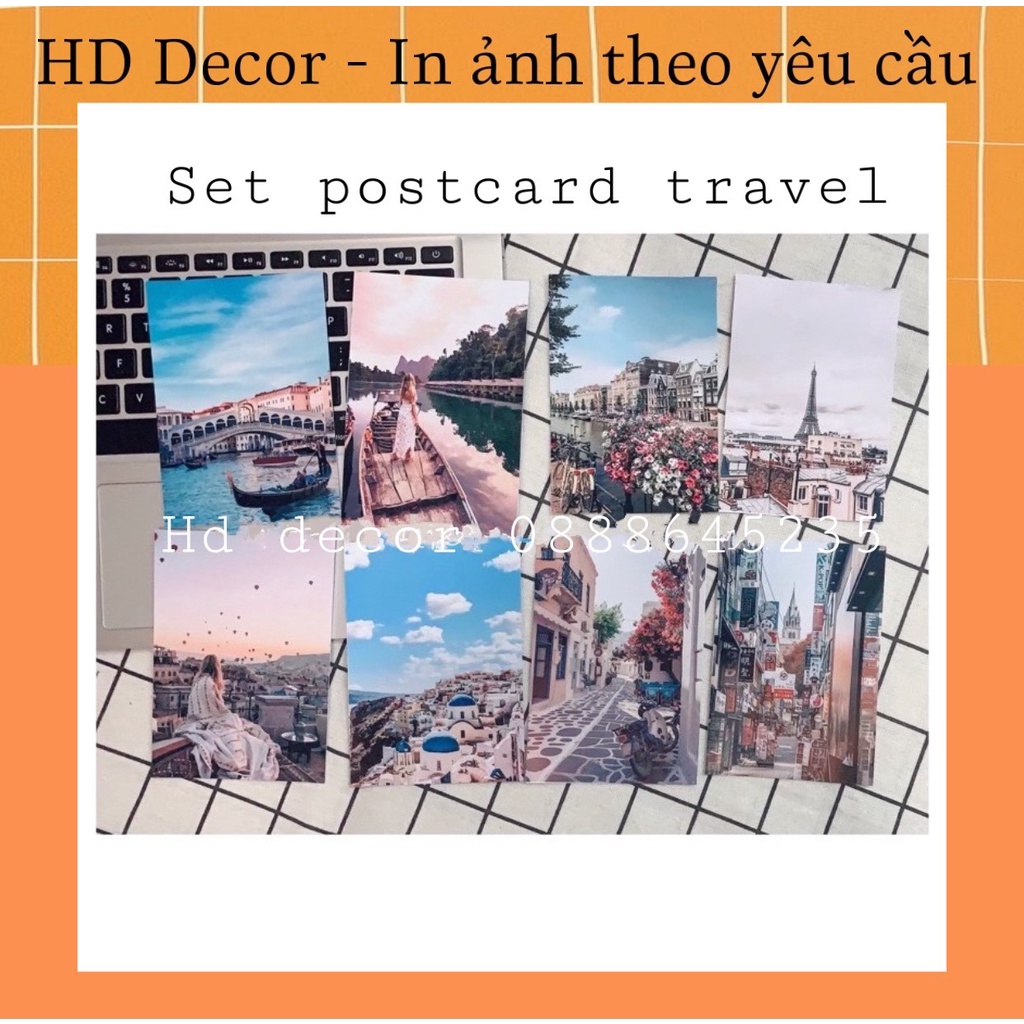 [ FreeShip ] Set 8 tấm thiệp postcard TRAVEL có sẵn decor trang trí phòng cực xinh