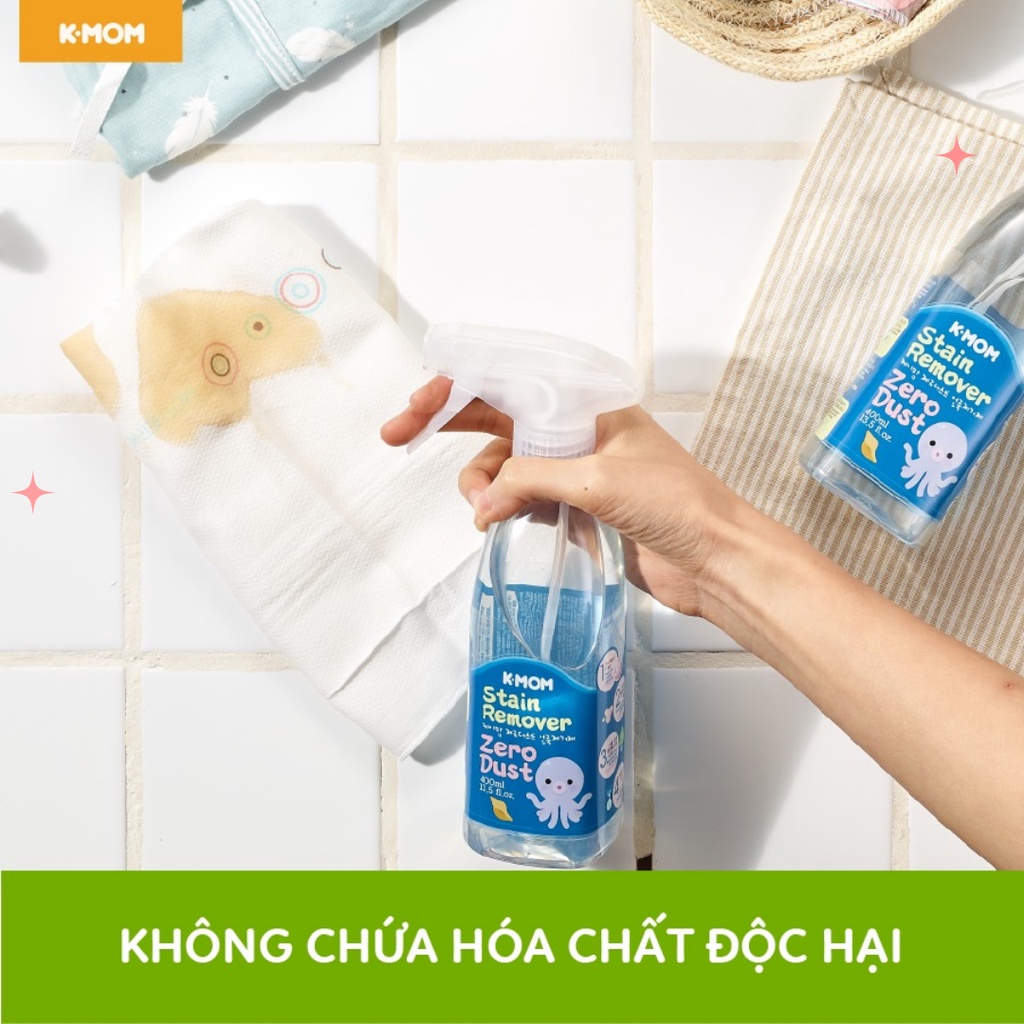 Xịt Vết Bẩn Quần Áo Không cần giặt Zero Dust K-Mom Hàn Quốc 400ml
