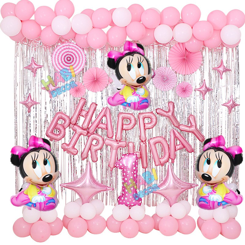 Set trang trí sinh nhật happy birthday chủ đề chuột mickey cho bé trai, bé gái tại nhà đầy đủ phụ kiện siêu đẹp C03