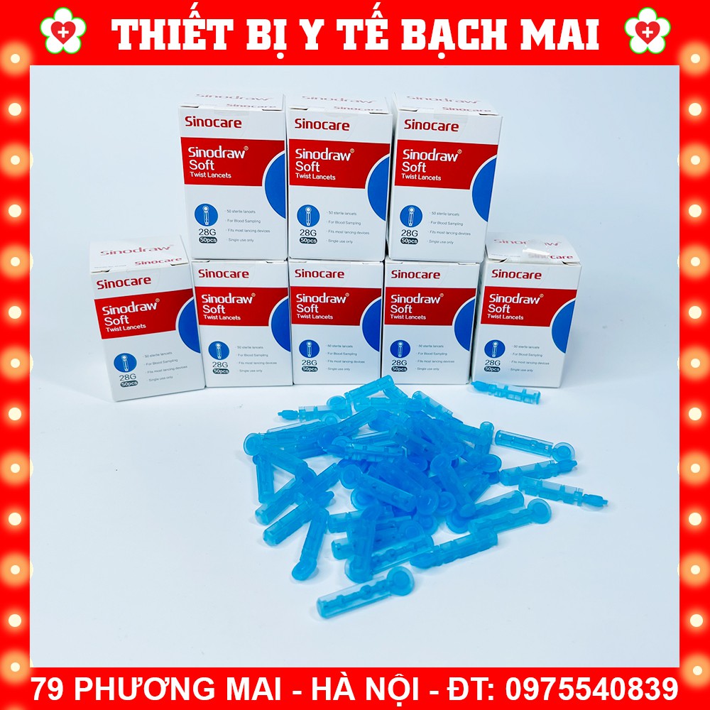 Kim Chích Lấy Máu 4 Cạnh Đầu Tròn Dùng Cho Đo Thử Đường Huyết, Tiểu Đường Sinocare - Hộp 50 Kim