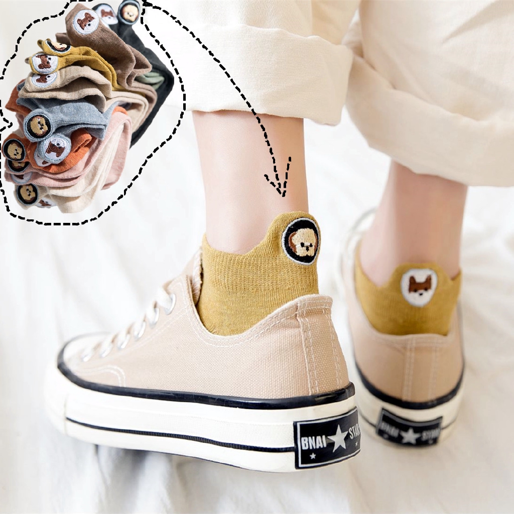 Cotton Animal Pattern Women Ankle Socks Spring Cute Cartoon Dog Embroidery Decor Students Girls Socks Kawaii Happy Art Socks