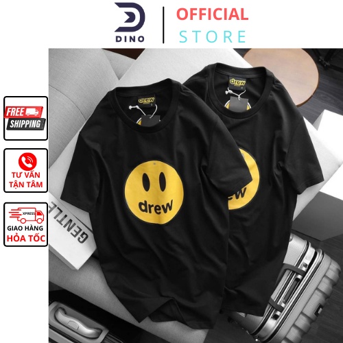 Áo Thun Đôi Basic Unisex Nam Nữ Cổ Tròn In Hình Drew DiNo, áo thun ngắn tay đôi không cổ in hình drew unisex