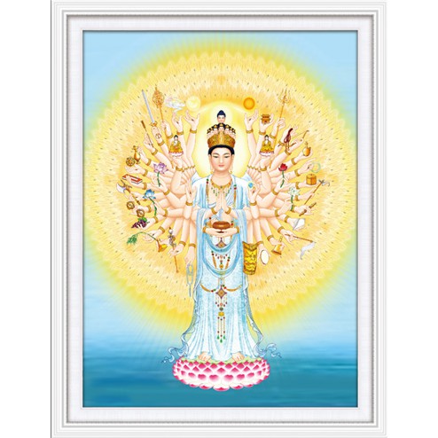 Tranh Đính Đá QUAN ÂM THIÊN THỦ (ĐÁ ABC CAO CẤP). Kích Thước: 1m x 75cm