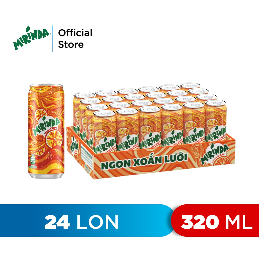 Thùng 24 Lon Nước Ngọt Có Gaz Mirinda Cam (320ml/lon)