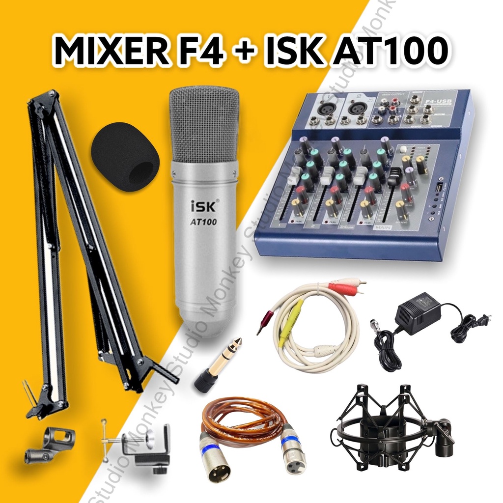 Bộ Combo Mic Thu Âm Hát Livestream Mixer F4 &amp; Mic ISK AT100 ⚡BH 1 NĂM⚡ Thu Âm Điện Thoại Máy Tính