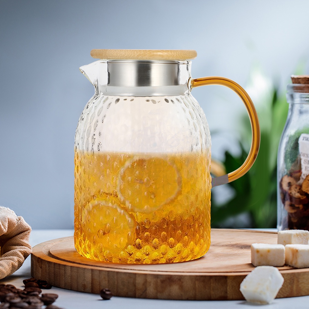 Bình Trà Thủy Tinh Chịu Nhiệt Có Nắp Gỗ Dung Tích 1L/2L