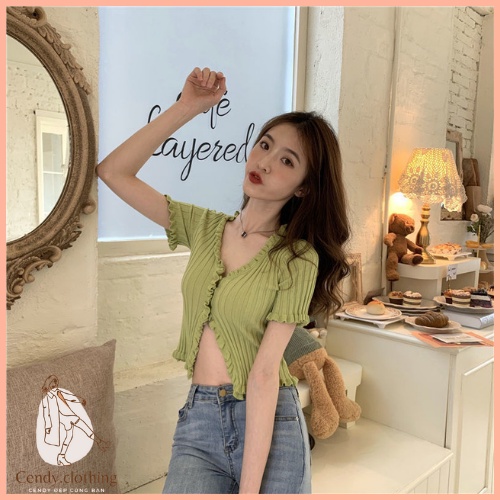 [Hàng Cao Cấp Loại 1 + Ảnh Thật] Áo Croptop Cổ V Chất Len Cao Cấp Cendy Clothing - CD082 | BigBuy360 - bigbuy360.vn