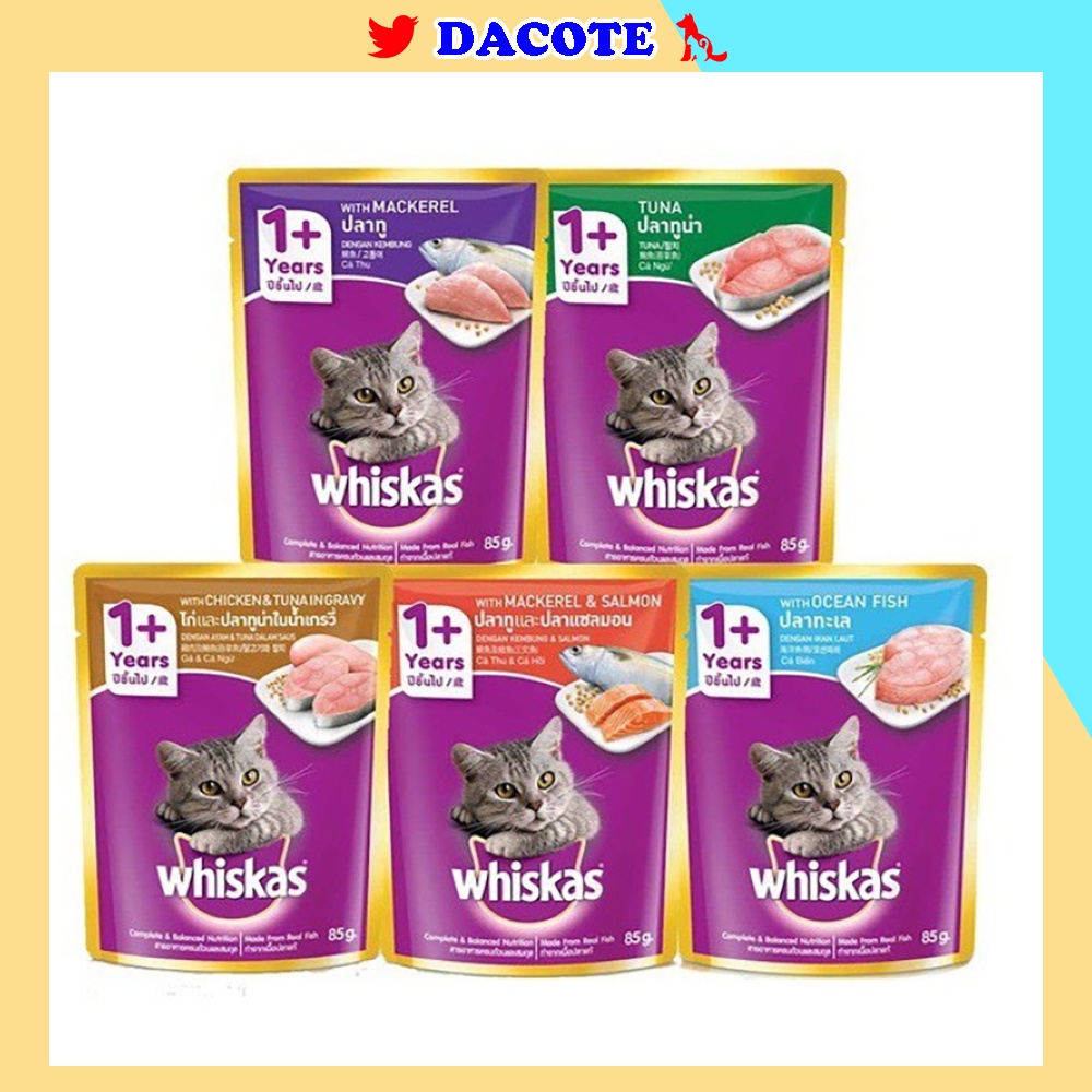 Pate mèo lớn Whiskas 3 vị cá ngừ cá thu cá biển tươi ngon hấp dẫn giàu dinh dưỡng dạng túi 80g