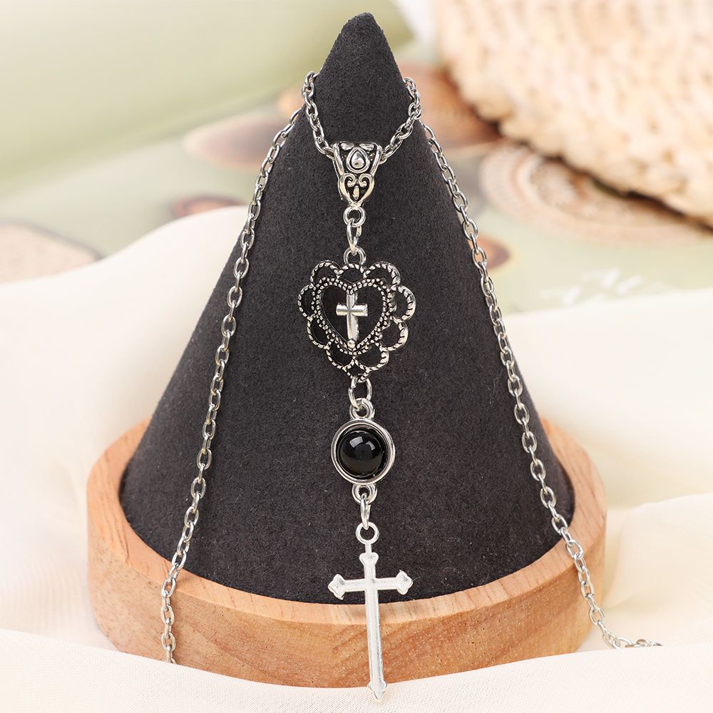 Vòng cổ mặt hình thánh giá + trái tim phong cách Gothic punk cho nữ