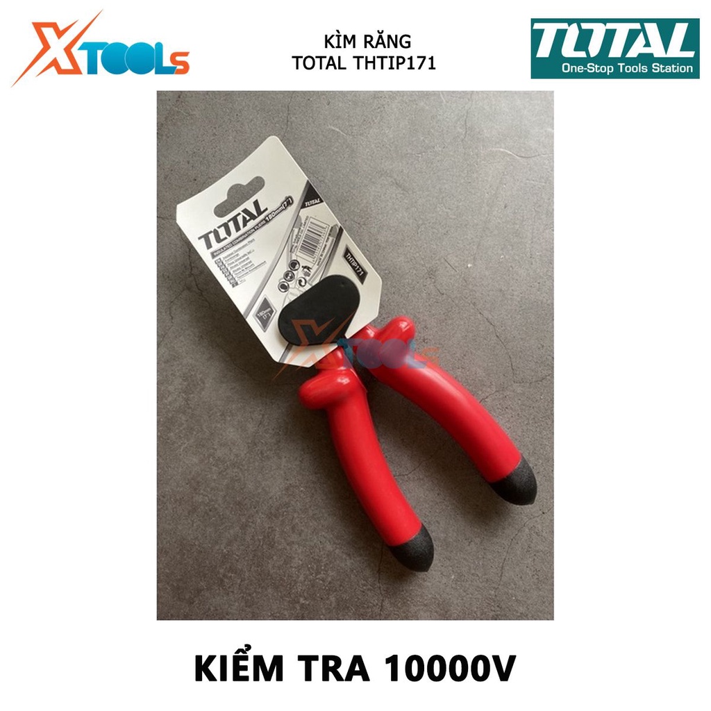 Kìm răng cách điện TOTAL THTIP171 | kềm cách điện Size 7&quot;/180mm, Kiểm tra 10000V cắt, kẹp, tuốt các loại dây cáp, dây đi