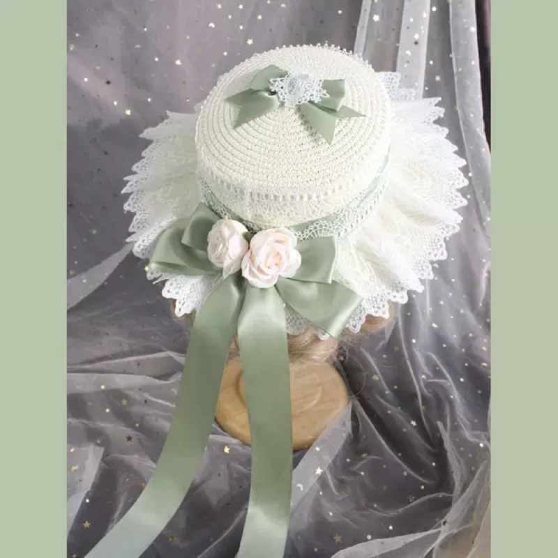 YASLC0138-Mũ che nắng vintage hoa hồng viền ren