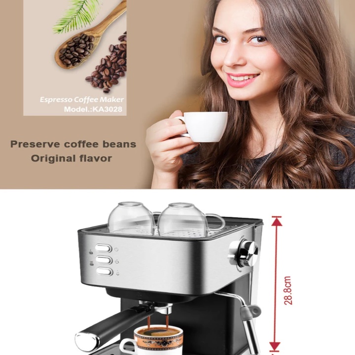 Máy pha cà phê Espresso DSP KA3028, công suất 850W, áp lực bơm 15 bar, 1.6 lít, bảo hành chính hãng 12 tháng