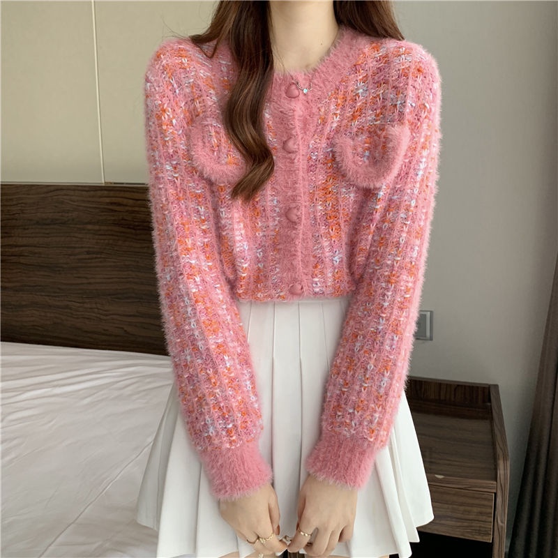 Jiashucheng Áo Khoác Cardigan Dệt Kim Dáng Ngắn Phong Cách Retro Pháp Cho Nữ