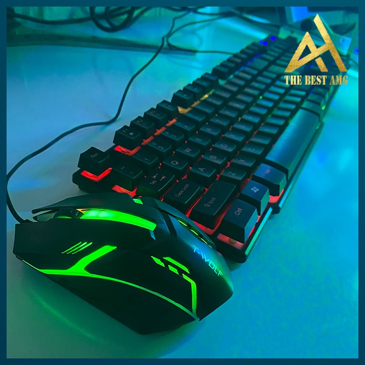 Combo Bàn Phím Chuột Có Dây Gaming Giả Cơ Led Rgb T-WOLF TF200 Keycap Xuyên Led Máy Tính Laptop Keyboard Chơi Game