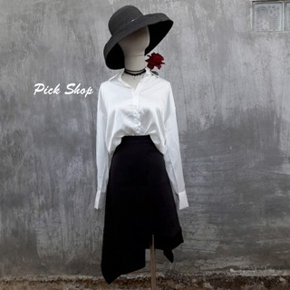 Pick Shop - Ảnh thật - Chân váy chữ A dáng dài + áo sơ mi lụa trắng V044 - Thời trang công sở