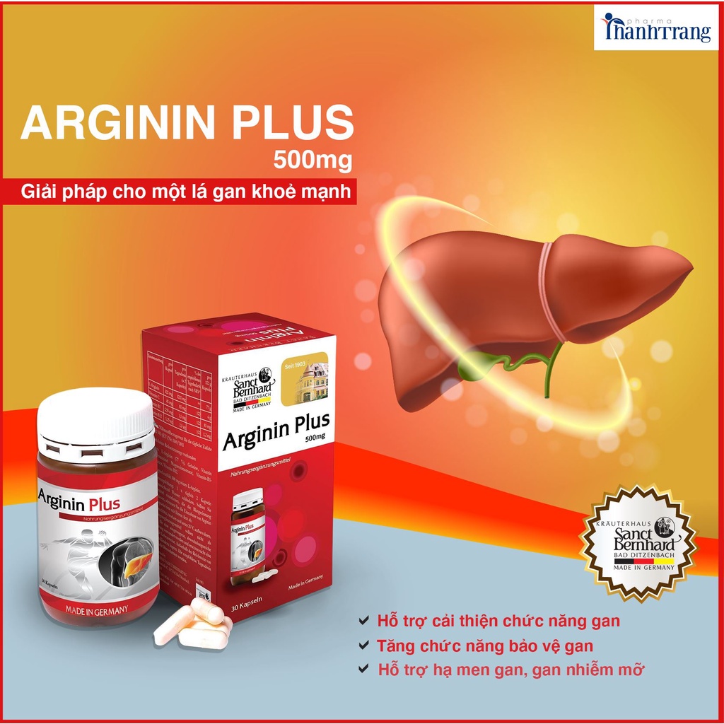 Viên uống bổ gan Arginin Plus hộp 30, 90 viên giải độc, tăng cường chức năng gan - [Sanct Bernhard]