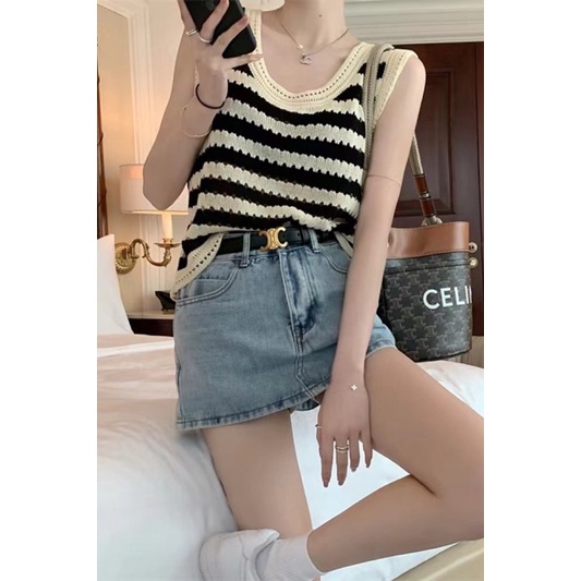 Áo ba lỗ len mongtoghi kẻ ngang mùa hè phong cách cá tính Aimee closet