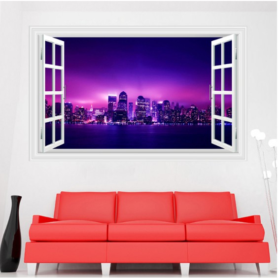 Decal trang trí khung cửa sổ Thành Phố Về Đêm
