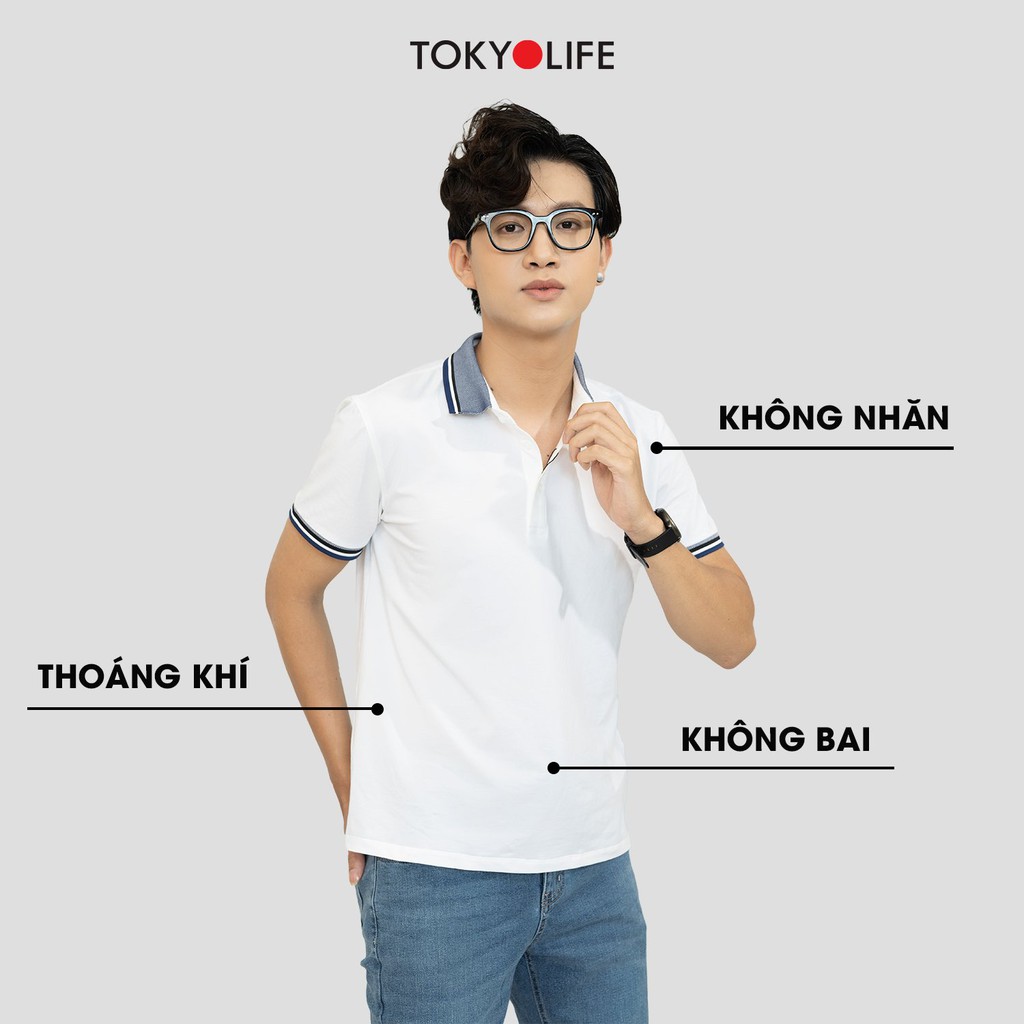 Áo Polo Nam Cotton Cao Cấp, Basic Sang Trọng Lịch Lãm TOKYOLIFE phối cổ len màu, bo tay N7POL012I