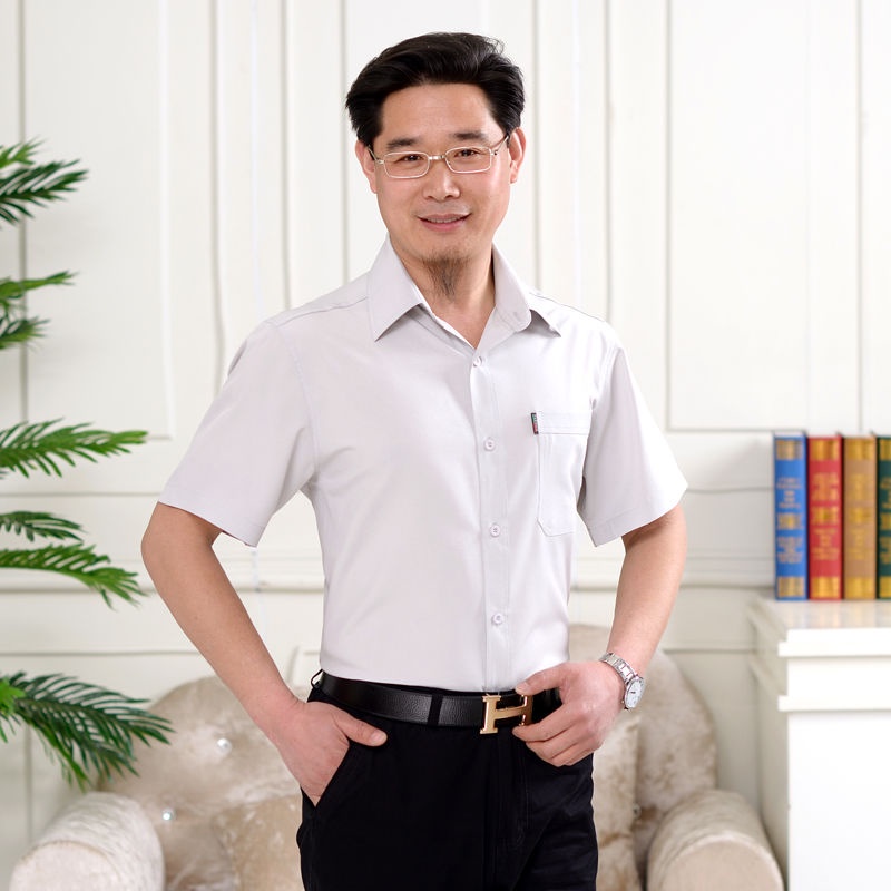 Áo Sơ Mi Tay Ngắn Màu Sắc Đơn Giản Cho Đàn Ông Trung Niên