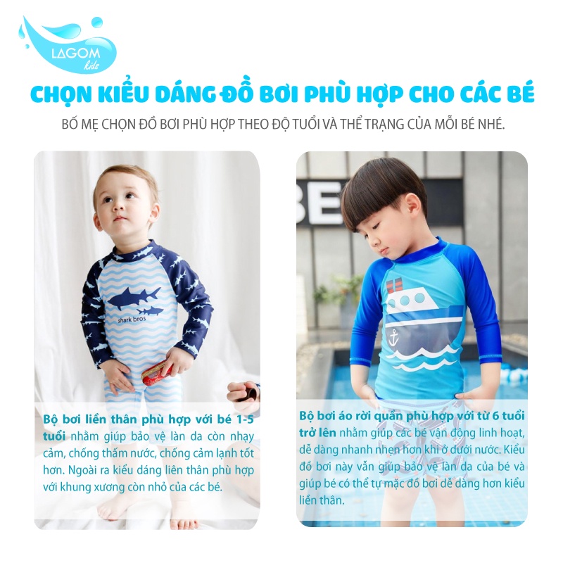 Đồ bơi Cho Bé Trai [CÓ MŨ] 10 - 40 kg Cao Cấp | Bộ Bơi Bé Trai Áo Rời Quần Kèm Mũ Đi Biển