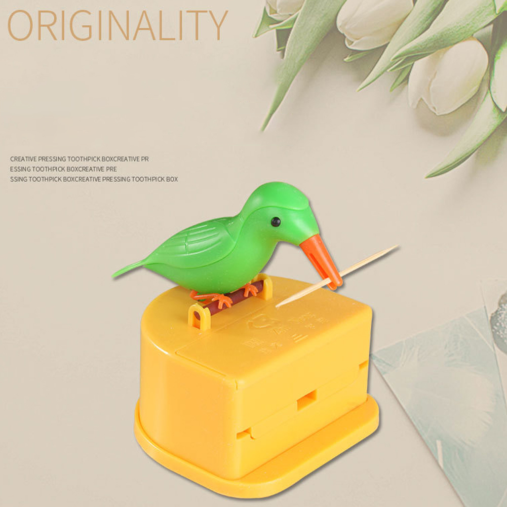 someryer Smart Press Type Bird Shape Toothpick Holder Box Dispenser Dinning Table Gadget