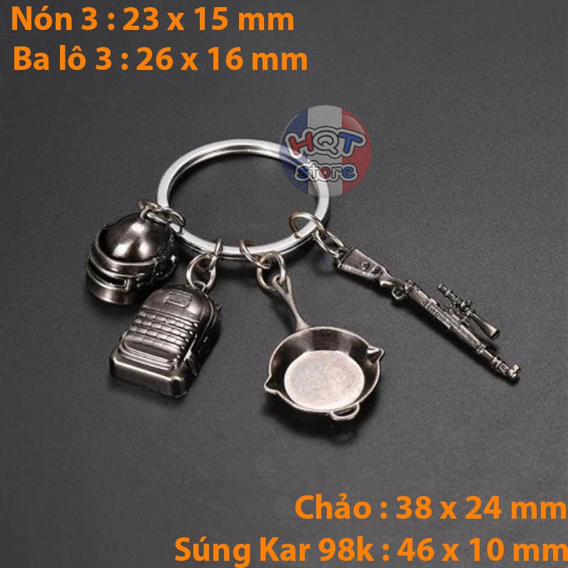 Bộ móc khóa 4 món PUBG Kar98k + Chảo + Ba lô 3 + Nón 3 mini