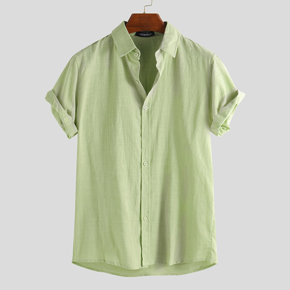 Áo sơ mi INCERUN ngắn tay màu trơn thời trang cho nam