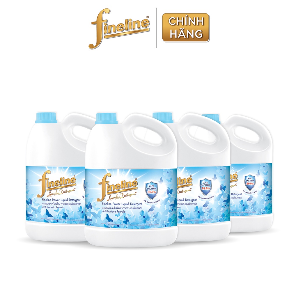 [Deal hời] Combo 4 Nước Giặt Fineline Anti Bacteria (Xanh) Can 3000 ml.