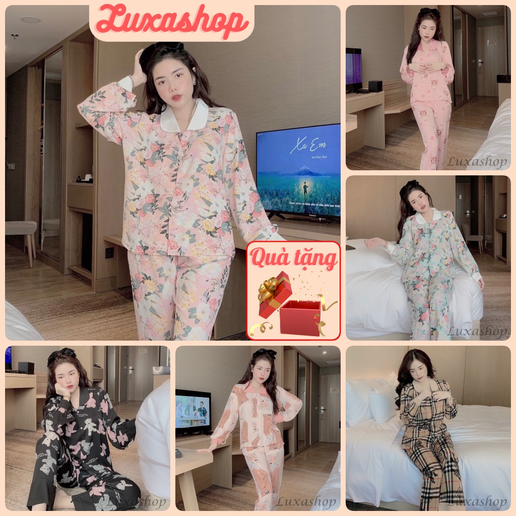 Đồ Ngủ Nữ, Set Đồ Bộ Pijama Tay Dài Lụa Mango Mềm Mát, Chất Vải Không Nhăn Freesize 45<60kg TD01 - L