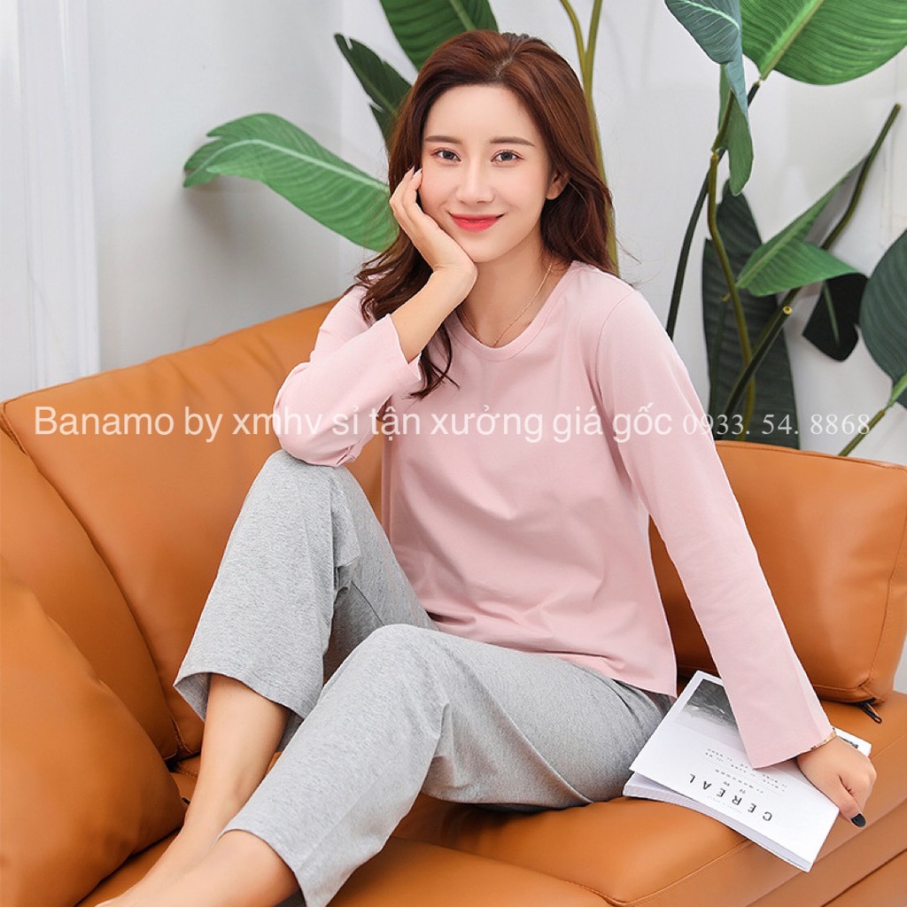 Bộ nỉ mặc nhà dáng xuông chất nỉ da cá 4 màu hottrend thời trang Banamo Fashion 198