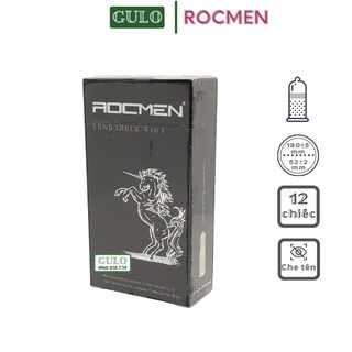 Bao cao su Rocmen Long Shock 4 in 1, Bcs gai gân nhiều gel kéo dài thời gian - Hộp 12 Chiếc