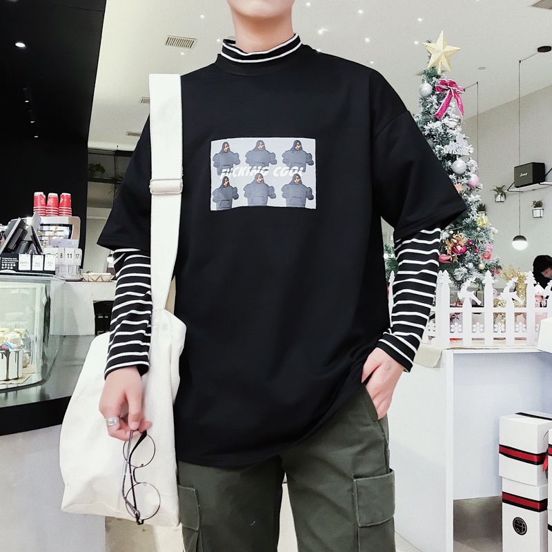 Áo Thun Sweater Dáng Rộng Tay Dài Kẻ Sọc Phối Khóa Kéo Kiểu Hàn Quốc Thời Trang Mùa Thu 2022 Cho Nam