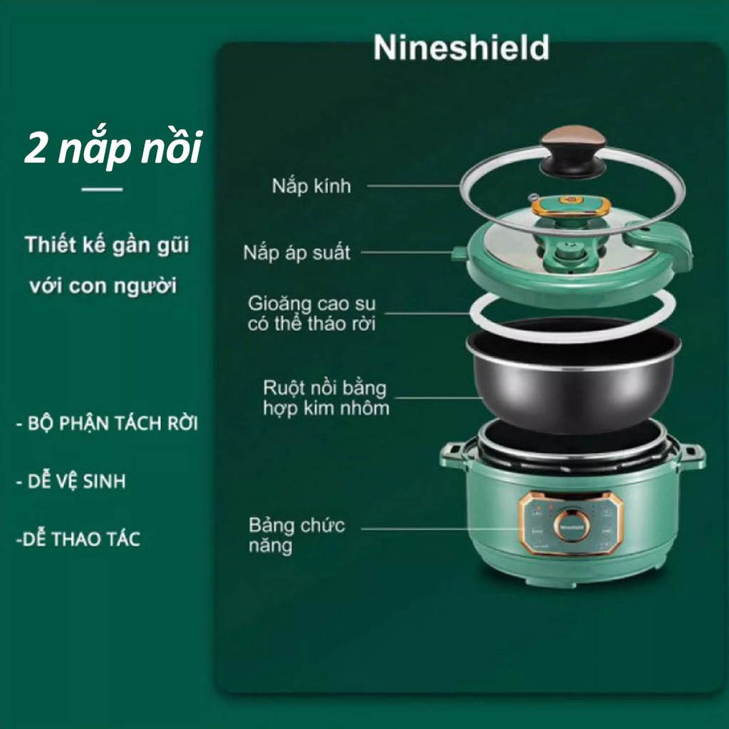 [CÓ HÌNH THẬT] Nồi áp suất điện đa năng NINESHIELD - Nồi hầm đa dụng - Công suất 1300W - Dung tích 3L - HÀNG CHÍNH HÃNG