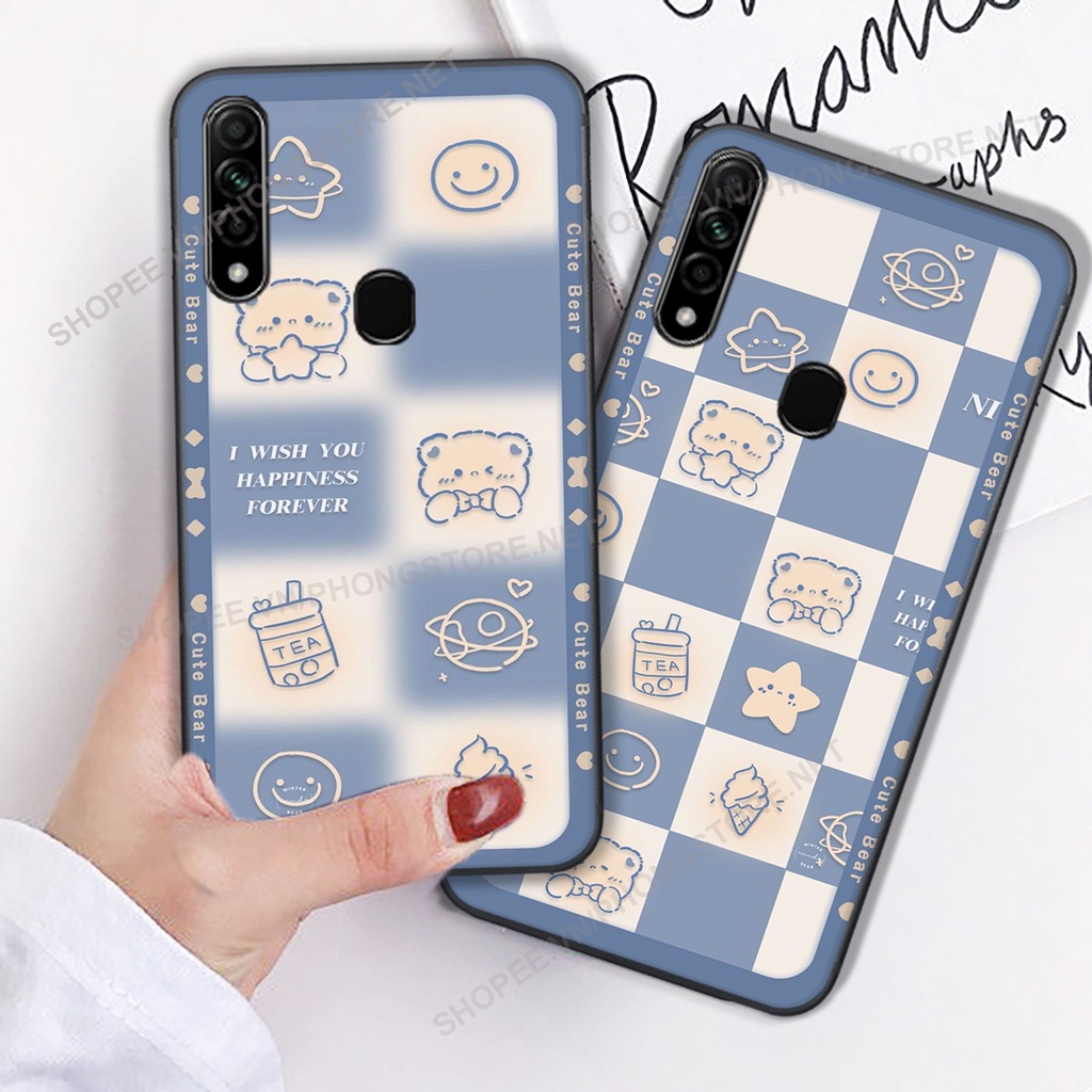 Ốp lưng Oppo A31 2020 / A8 in họa tiết caro, mẫu gấu cực đáng yêu / ốp gấu cute giá rẻ siêu bền