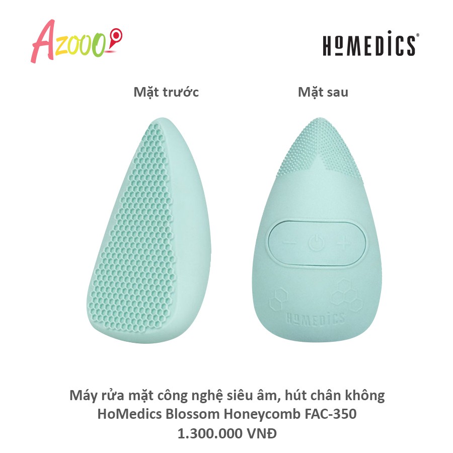 Máy Rửa Mặt Massage Làm Sạch Sâu HoMedics Blossom Honeycomb FAC-350 Công Nghệ Siêu Âm, Hút Chân Không Sạch Bụi Bẩn