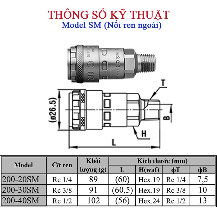 Khớp nối nhanh khí nén kiểu tự động SM (đầu cái) bằng thép mạ - Nitto (Nhật bản)