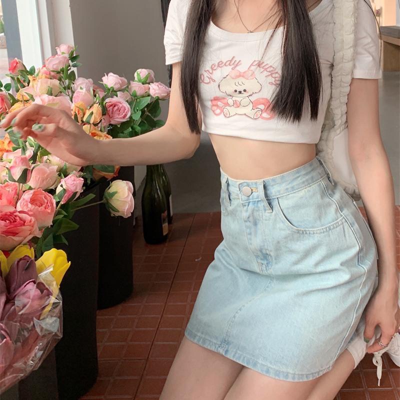 Chân Váy Chữ A Ngắn Vải Jean Mềm Mịn Thiêu Hoa 2 Túi Sau Chân Váy Bò Denim  Lưng Cao Chữ A Ulzzang Hàn Quốc Cv25701