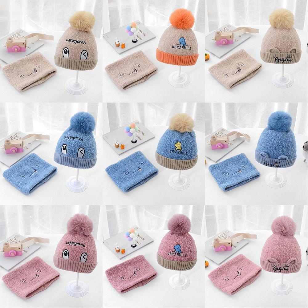 Set 2 Mũ Len Kèm Khăn Choàng Cổ Giữ Ấm Mùa Đông Cho Bé Trai