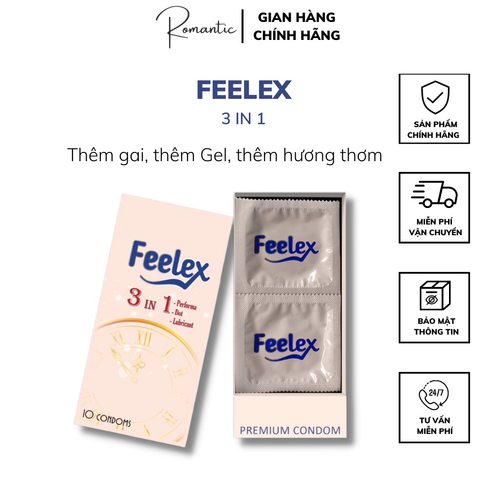 Bao cao su Feelex hường gân gai, nhiều gel, hương socola, kéo dài thời gian quan hệ - Hộp 10 bcs-olo store