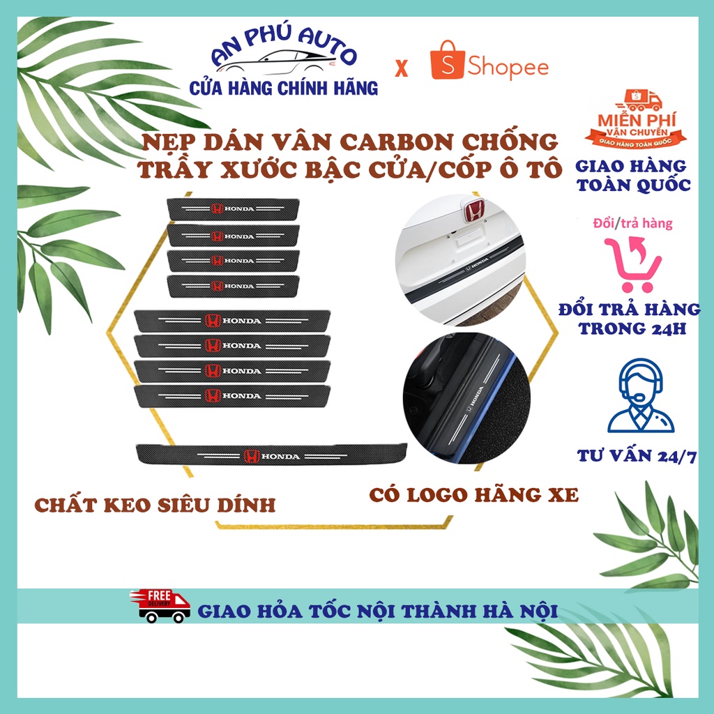 Nẹp Dán Vân Carbon Chống Trầy Xước Cửa Xe Ô Tô Có LOGO Các Hãng Xe⚡FREESHIP⚡Nẹp Cốp Sau Cho Nhiều Hãng Xe