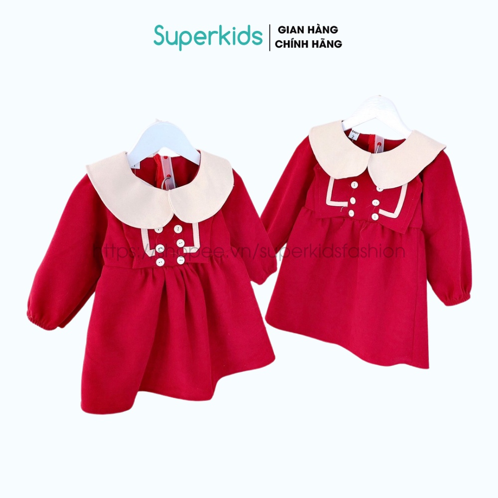 Váy Tết cho bé - Váy Nhung babydoll tiểu thư dễ thương 8-22kg QATE776