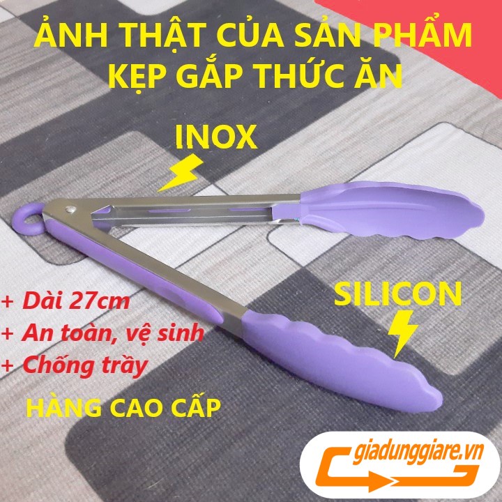 (Dài 27cm) KẸP GẮP THỨC ĂN thực phẩm chịu nhiệt (Nóng và Lạnh) inox bọc silicon chống trượt, chống trầy (Mầu ngẫu nhiên_