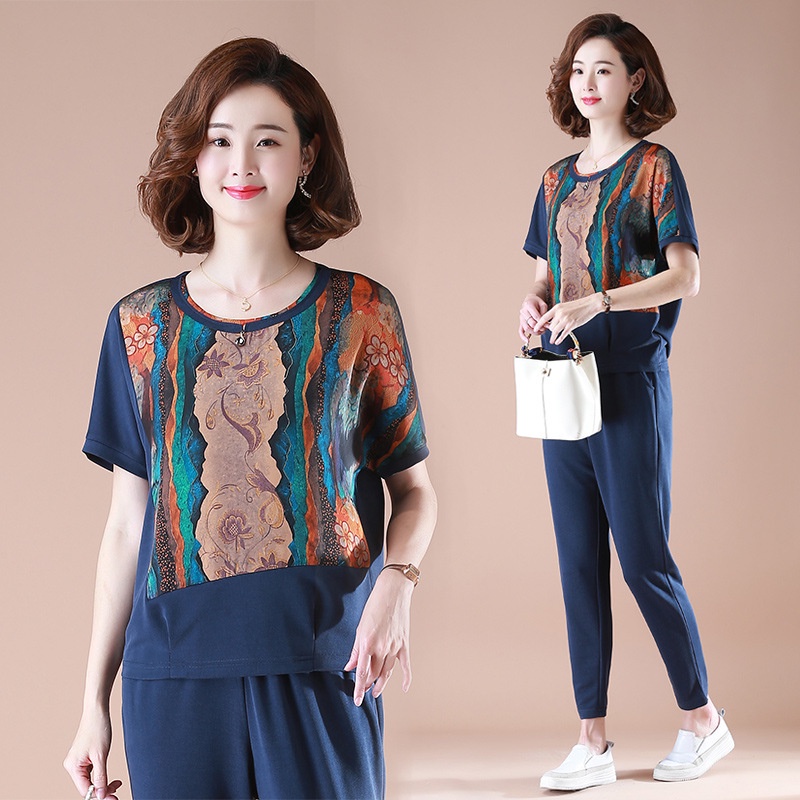 [FREE SHIP] Đồ bộ nữ mặc nhà trung niên, cho bà cho mẹ, cổ tròn tay lỡ chất cotton thoáng mát